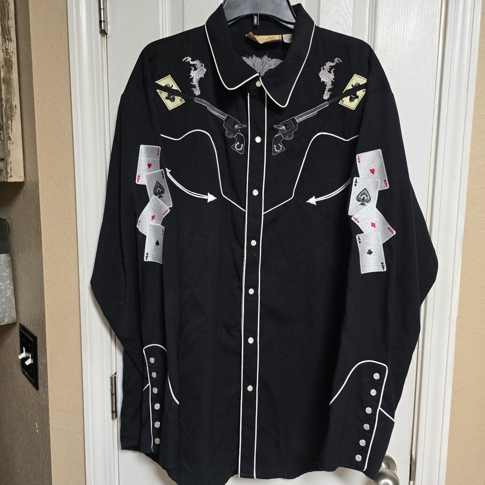 Scully Western Pearl Snap LS with Skull‎ Guns And Playing Cards Aces XXL